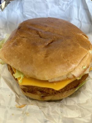Hot Chicken burgerr  at Vegan Fried Chick'un in East Vancouver