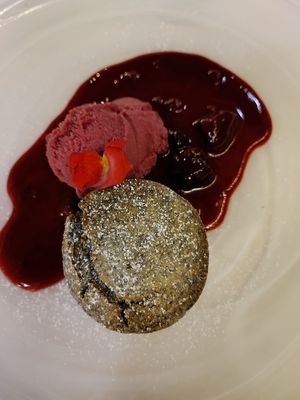Sesame cake with raspberry sorbet at Restaurante La Viña De Calpe - The Calpe Vineyard in Calpe