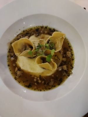 Mushroom ravioli with mushroom broth at Restaurante La Viña De Calpe - The Calpe Vineyard in Calpe