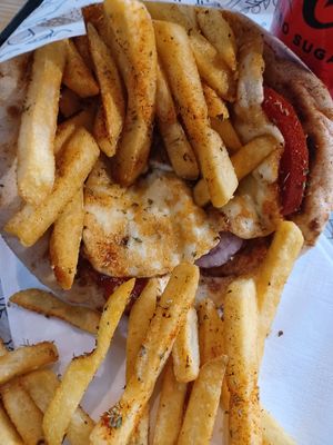 Vegan halloumi at Come & Go Souvlaki in North London