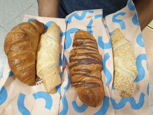 Plain gipfel, Ham gipfel, Choc gipfel, Spinach gipfel at Bakery Bakery - HB in Zurich