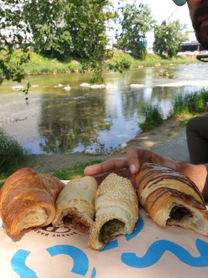 Plain gipfel, Ham gipfel, Spinach gipfel, Chocolate gipfel at Bakery Bakery - HB in Zurich