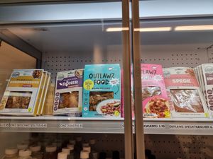 Packaged mock meat options at Bakery Bakery - HB in Zurich