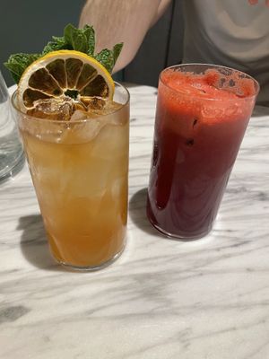 Iced tea and beetroot juice  at Mildreds - Covent Garden in London