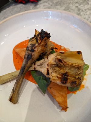 Artichokes, panelle and pine nut cream at Mildreds - Covent Garden in London