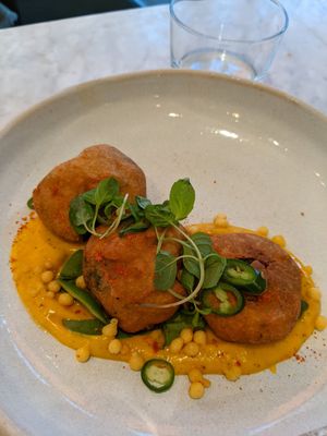 Pea, spinach and potato fritters (these were spicy!) at Mildreds - Covent Garden in London