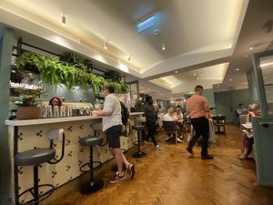 There is more seating beyond the bar, and a whole other dining room downstairs. Be sure to book to avoid disappointment as the restaurant is very popular  at Mildreds - Covent Garden in London