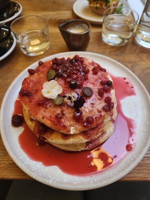 Berry pancakes - huge serving! Comes with Maple cream too at Mildreds - Covent Garden in London