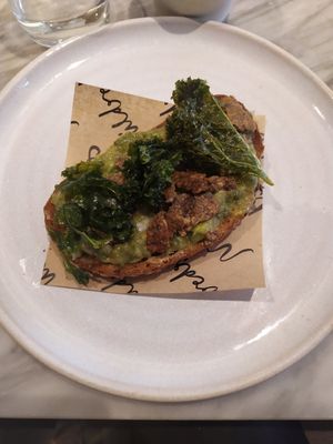 Avocado toast with fried kale at Mildreds - Covent Garden in London