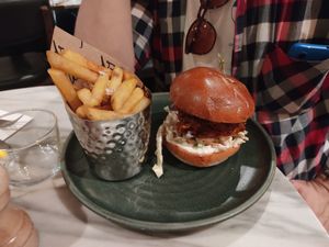 my husband ordered burger with pull'd pok and said the burger was ok but the fries were the best he has eaten in his life! at Mildreds - Covent Garden in London