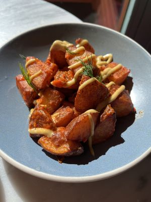 Harissa patatas bravas  at Mildreds - Covent Garden in London
