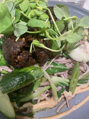 Tempeh balls and buckwheat noodle salad   at Mildreds - Covent Garden in London