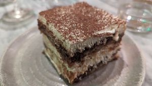 white chocolate tiramisu
coffee syrup, almond sponge at Mildreds - Covent Garden in London