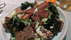 grilled artichoke caesar
tenderstem broccoli, crispy kale, seeded crackers, capers at Mildreds - Covent Garden in London