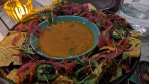 chorizo chilli nachos
chipotle cheese sauce, jalapeños, lime sour cream at Mildreds - Covent Garden in London