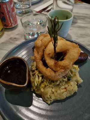 Mustard mash with Cumberland sausage at Mildreds - Covent Garden in London