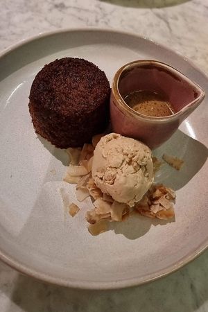 Sticky toffee pudding with caramel ice cream at Mildreds - Covent Garden in London