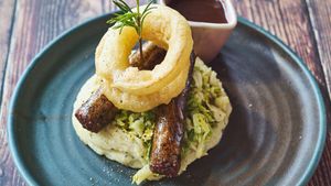 Cumberland sausage and mash at Mildreds - Covent Garden in London