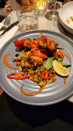 Kebab w rice pilaf at Mildreds - Covent Garden in London