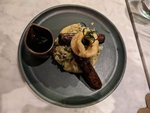 Cumberland sausage and mashed potato at Mildreds - Covent Garden in London