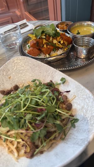 Mushroom pasta and indian curry  at Mildreds - Covent Garden in London