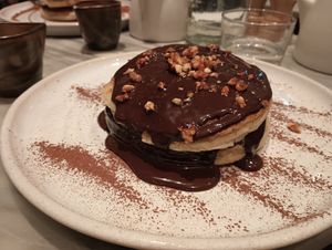 Buttermilk pancake double stack: chocolate hazelnut. at Mildreds - Covent Garden in London