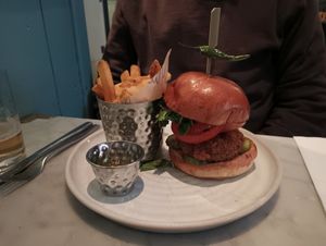 Spinach pea aloo tikki burger. at Mildreds - Covent Garden in London