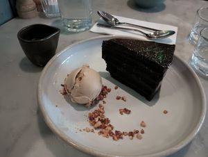 Chocolate ganache layer cake. at Mildreds - Covent Garden in London