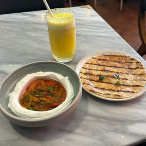 Mascarpone with paratha, pineapple-apple-turmeric juicee  at Mildreds - Covent Garden in London