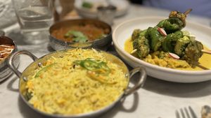  Mildred's sampler third course mojo verde chicken skewers,  lemon  pilan, charred aubergine  at Mildreds - Covent Garden in London