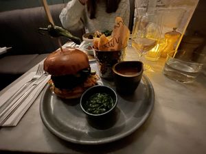 Brown sugar glazed chick+n burger  at Mildreds - Covent Garden in London