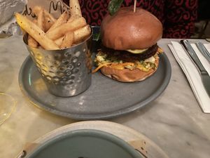 Brown sugar glazed chick+n burger  at Mildreds - Covent Garden in London