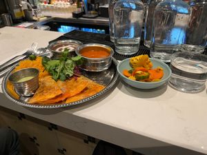 Mystery brunch special with a lovely side of pickled vegetables  at Mildreds - Covent Garden in London