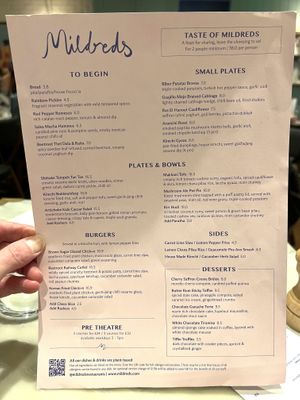 Menu  at Mildreds - Covent Garden in London