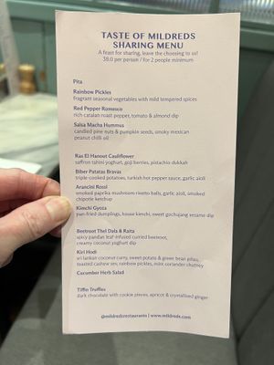 Sharing menu  at Mildreds - Covent Garden in London
