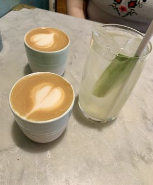 Flat white and oolong pineapple iced tea   at Mildreds - Covent Garden in London