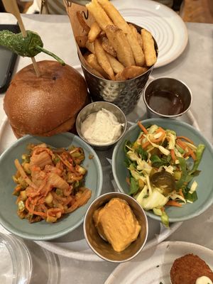 Korean burger but all toppings on side (they forgot to cut it in half)  at Mildreds - Covent Garden in London
