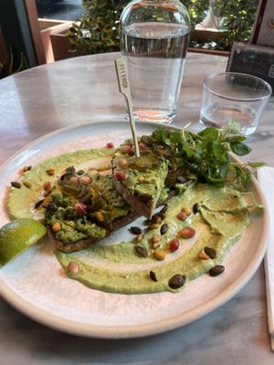Pea and avocado toastt  at Mildreds - Covent Garden in London