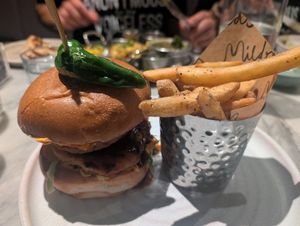 Korean burger with fries at Mildreds - Covent Garden in London