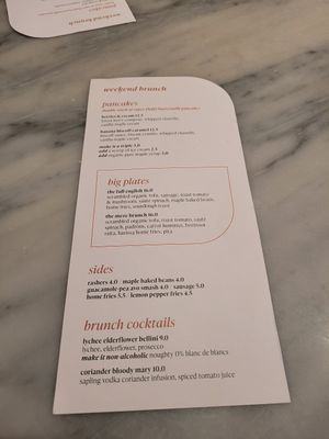 Brunch menu at Mildreds - Covent Garden in London