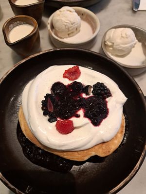 Berries Pancakes with vanilla ice-cream at Mildreds - Covent Garden in London