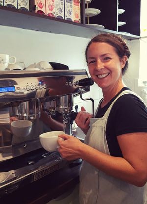 Linsey making your delicious oat flat white! at Bread and Butterflies in West Bridgford