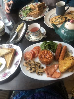 meatball, mozzarella and marinara sauce toastie, big breakfast and pancakes with blueberries and maple syrup  at Bread and Butterflies in West Bridgford