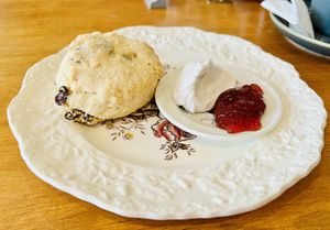 Fruit scone, coconut cream and jam  at Bread and Butterflies in West Bridgford