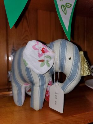 hand made elephants using recycled fabric at Bread and Butterflies in West Bridgford