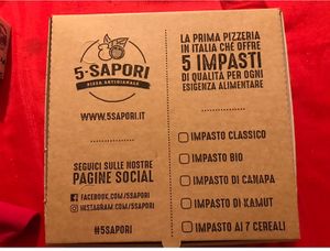 pizza box at 5 Sapori in Rome