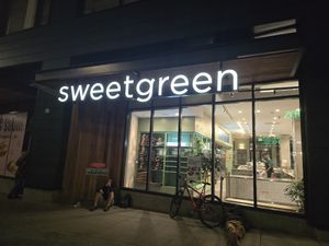 Signs like this are visible on all 3 sides of the restaurant at sweetgreen - LoDo in Denver