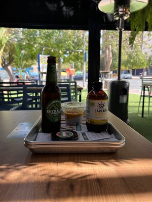Mango pudding and choice of dunks - beers, kombuchaa  at Alifornia in Alicante