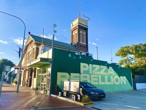 Directly next to the Fire Station . #Veganuary at Pizza Rebellion in Orange