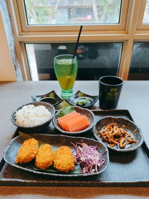 Vegan Bento 1 (consist of Rice, Pumpkin Croquette,Teriyaki Spicy Mushroom,
Vegan Salmon Sashimi - $14.50) at Ichigo Ichie 一期一会 in Central Singapore